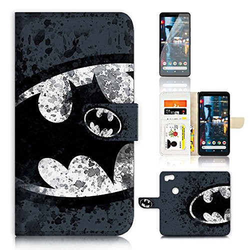 (For Google Pixel 2) Flip Wallet Case Cover & Screen Protector Bundle - A8183 Batman
