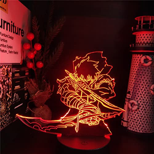 ItoNC Anime Leveling 3D Illusion Lamp Sung Jin-Woo Colorful Bedroom Decor Table Bedside Lamp Manga Kids Xmas Gift 3D Night Light for Boys