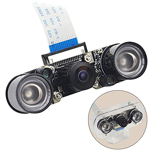 Devsolution Raspberry Pi 3 B+ Camera Wide Angle 160 Degree Night Vision Camera 5MP OV5647 Adjustable-Focus RPi Camera Module with RPi Zero W FFC Cable and New Camera Mount for RPi 3B 3B+ Zero W