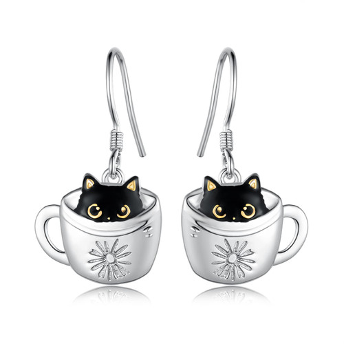 SVODEA Black Cat Earrings for Girls,925 Sterling Silver Cup Cat Dangle Earrings,Cute Animal Drop Earrings Jewelry Gift for Women Mom Daughter Wife SVODEA Black Cat Earrings for Girls,925 Sterling Silver Cup Cat Dangle Earrings,Cute Animal Drop Earrings Jewelry Gift for Women Mom Daughter Wife