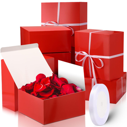 Yexiya 100 Pack 8 x 8 x 4 Inches Gift Boxes with Lids for Wedding Bridesmaid Proposal Gift Boxes with Ribbons for Mothers Day Graduation Valentines Day Birthday Engagements and Bridal(Red Color) Yexiya 100 Pack 8 x 8 x 4 Inches Gift Boxes with Lids for Wedding Bridesmaid Proposal Gift Boxes with Ribbons for Mothers Day Graduation Valentines Day Birthday Engagements and Bridal(Red Color)