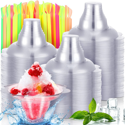 4 oz Flower Snow Cone Cups with Straws, Reusable Snow Cone Cups Shaved Ice Bowls with Snow Cone Straws Snack Cups Snow Cone Cups for Summer Holiday Beach Party Birthday Wedding Food Service (150)