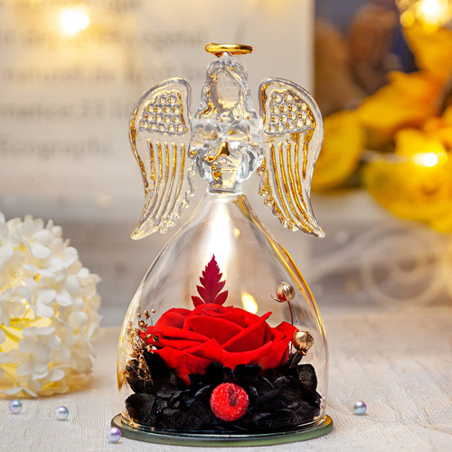 Valentines Day Decorative Gifts, Preserved Flowers Rose Glass Angel, Gifts for Her, Angel Figurine Roses, Birthday Gifts for Women, Valentines Rose Gifts, Blessing Gifts for Mum Wife and Queen Goddess Valentines Day Decorative Gifts, Preserved Flowers Rose Glass Angel, Gifts for Her, Angel Figurine Roses, Birthday Gifts for Women, Valentines Rose Gifts, Blessing Gifts for Mum Wife and Queen Goddess