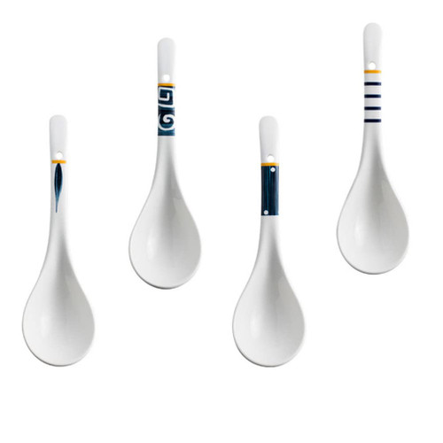 Yardwe 4Pcs Ceramic Soup Ladle Asian Japanese Sauce Ladle Porcelain Soup Spoons Porridge Spoons Kitchen Serving Spoons for Soup Gravy Chili Salad Dressing