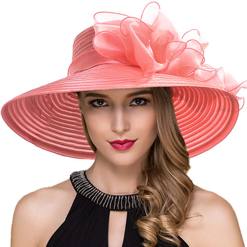 Women Derby Church Dress Cloche Hat Fascinator Floral Tea Party Wedding Bucket Hat S052 (S062-Watermelon)