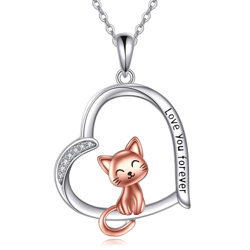 YAFEINI Cat Necklace Sterling Silver Cat Heart Necklace Cute Pet Cat Pendant Jewelry for Women Girls Gifts YAFEINI Cat Necklace Sterling Silver Cat Heart Necklace Cute Pet Cat Pendant Jewelry for Women Girls Gifts