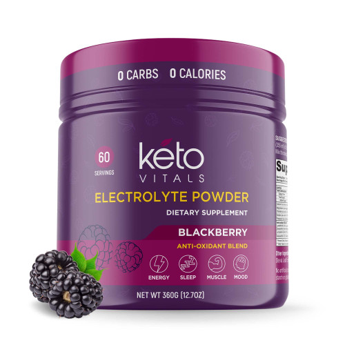 Keto Vitals Electrolytes Powder - Sugar Free Keto Electrolytes Powder with Potassium, Magnesium, Sodium, & Calcium - No Sugar Electrolyte Drink Mix & Hydration Powder, 60 Servings, BlackBerry