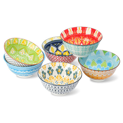 AHX Cereal Bowls Porcelain 23 oz - Salad Soup Bowl Colorful 6.25" - Deep Bowls for Serving Ramen | Noodle | Pasta | Pho | Oatmeal - Microwave and Dishwasher Safe - Set of 6