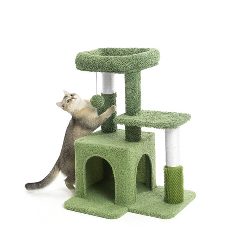 Pesofer Cat Tree, Small Cat Condo with Sisal Scratching Post and Massage Post Green