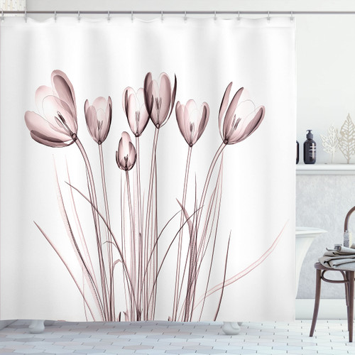 Ambesonne Flower Shower Curtain, X-ray Image of Tulips Solarized Effect Nature Inspired Illustration, Cloth Fabric Bathroom Decor Set with Hooks, 69" W x 70" L, Mauve Taupe