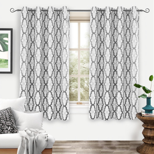 DriftAway Mason Thermal Blackout Grommet Window Curtains Geometric Trellis Pattern 2 Panels Each 52 Inch by 54 Inch Gray