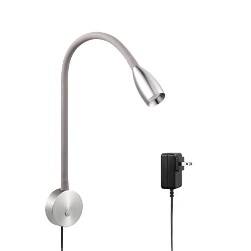 acegoo Bedside LED Reading Light Flexible Gooseneck Wall Lamp with USB Charger, Headboard Wall Surface Mount Dimmable Book Light, with Plug-in Power Adapter (Nickel Finish)