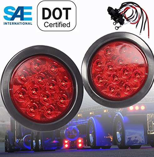 Pair of Red LED 4" Round Stop Turn Tail Emergency Strobe with GROMMET PLUG Truck Trailer Lights