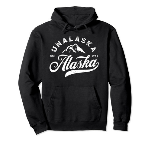 Vintage Unalaska Alaska AK Mountains Vacation Souvenir Pullover Hoodie