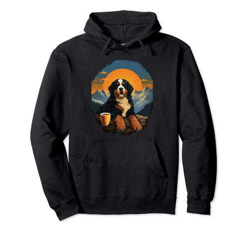 Adorable Bernese Mountain Dog Swiss Mountains Coffee Sunset Pullover Hoodie