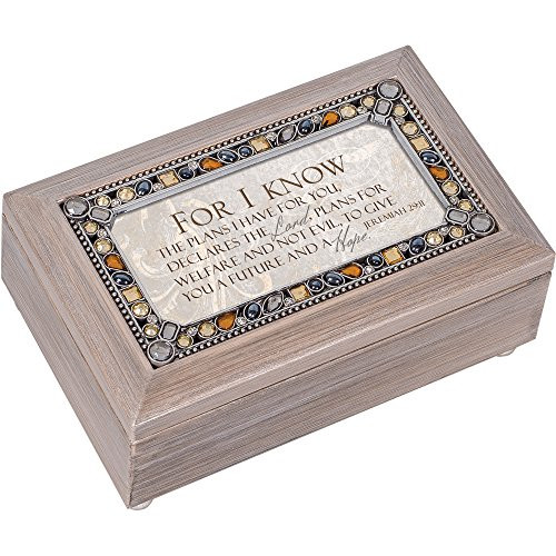 Cottage Garden I Know The Plans Future and Hope Brushed Pewter Jewelry Music Box Plays How Great Thou Art