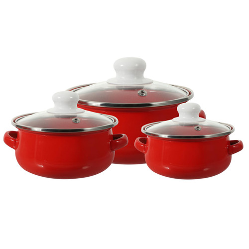 HAKIDZEL 3pcs Enamel Pot Soup Basin Chocolate Pot Soup Cooking Pot Ceramic Soup Pot Oven Stock Pots Steel Saucepan Enamelware Pot Stew Pots with Lids Red Vintage Small Pan