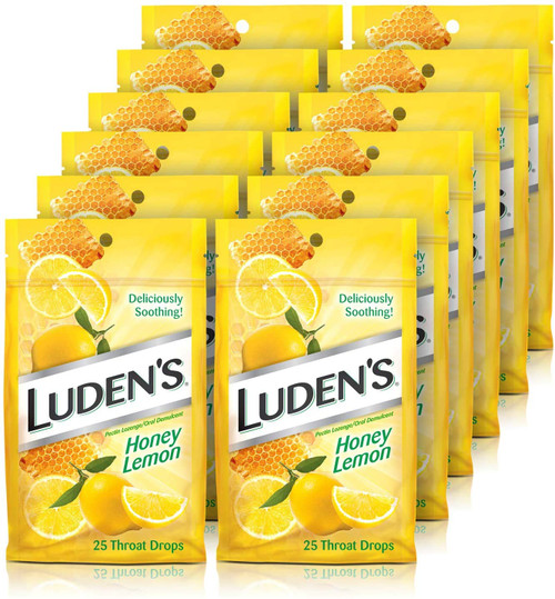 Luden's Deliciously Soothing Throat Drops, Honey Lemon Flavor, 25 Count, 12 Pack