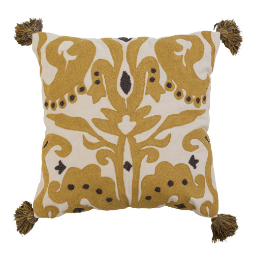 Creative Co-Op Creative Co-Op Cotton Pillow Cover with Embroidery and Tassels, Cream and Mustard