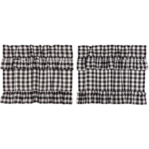 VHC Brands Annie Buffalo Check Curtain, Tier 24x36, Black, 2 VHC Brands Annie Buffalo Check Curtain, Tier 24x36, Black, 2