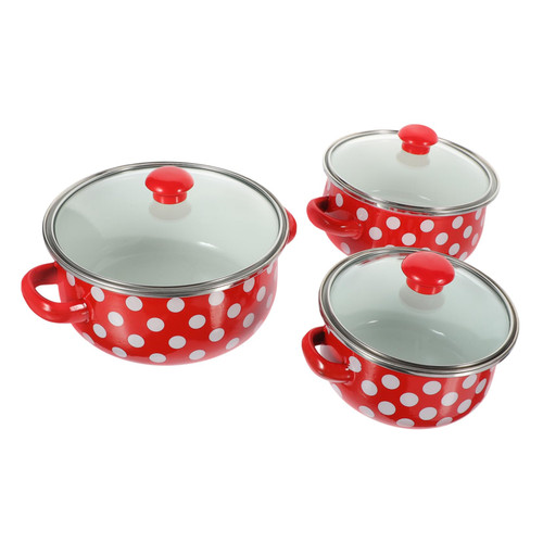 FUNOMOCYA 1 Set Enamel Pot Sauce Pan Soup Pan Enamelware Pot Kitchen Pan Enamel Pans for Cooking Non Stick Pots Small Pot with Handle Small Cooking Pot Milk Pan Baby Small Pan Old Fashioned