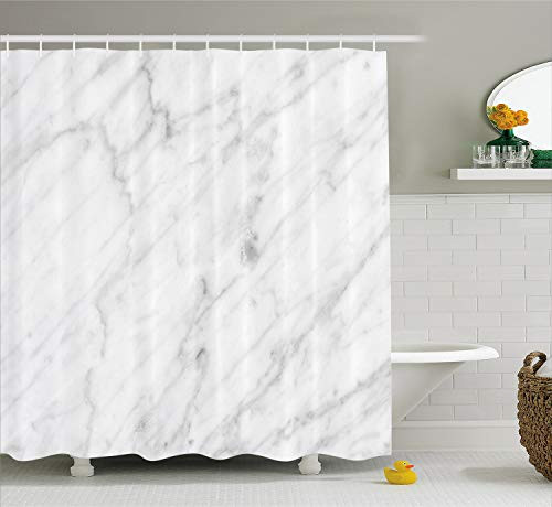 Ambesonne Marble Shower Curtain, Carrara Marble Tile Surface Organic Sculpture Style Granite Model Modern Design, Fabric Bathroom Decor Set with Hooks, 70 inches, Grey White