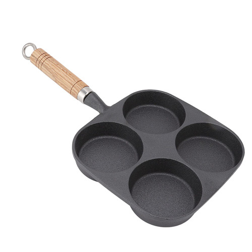 Mokernali 4 Cup Egg Pan, Professional Egg Frying Pan with Wooden Handle for Breakfast Pancakes Omelettes, Non Stick Heat Resistant Frying Egg Pan Cookware for Kitchen