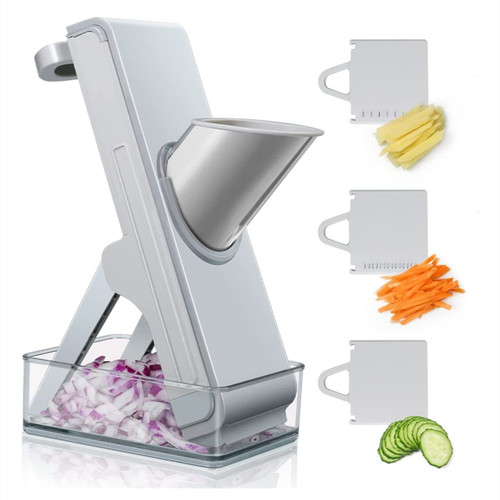 HOUKAI Kitches Slicer, for Vegetables Cutting Frozen Meal or Sausages Adjustable Vegetable Chopper, Mandoline Dicer with Container, Thickness Adjuster Multi Blades