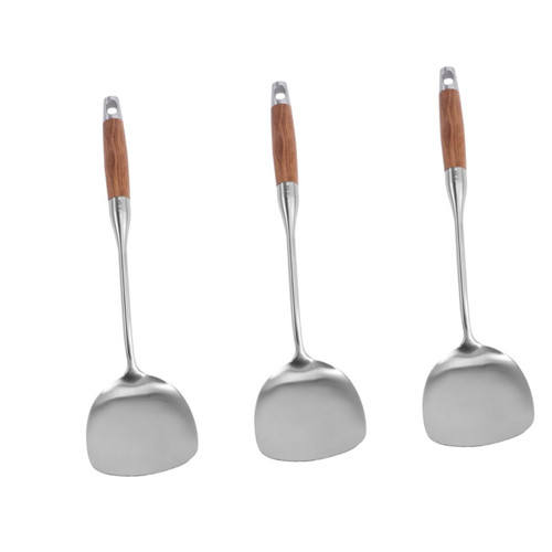 Zerodeko 3pcs Stainless Steel Cookware Kitchen Spatula Mixing Spatula Nonstick Pan Utensils Stainless Steel Spatula Wok Spatula Turner Spatula Wide Spatula Kitchen Utensils Bamboo