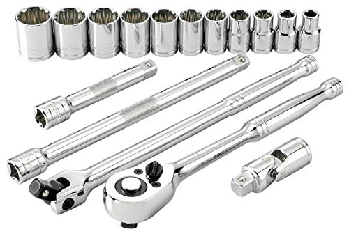 Powerbuilt 641709 1/2" Drive 12 Pt. SAE Socket Set, 16 Pieces