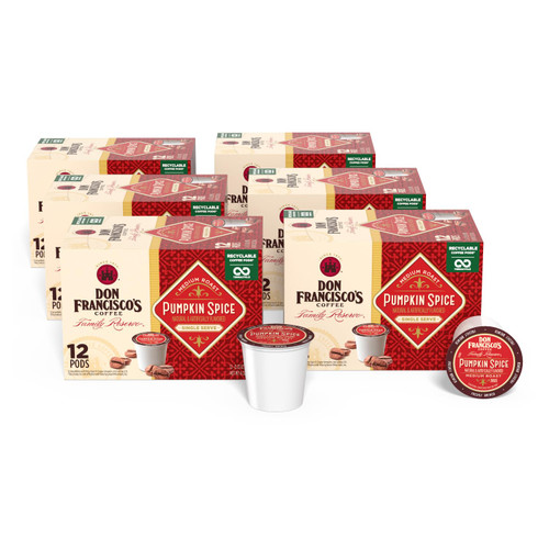 Don Francisco's Pumpkin Spice Flavored Medium Roast Coffee Pods - 72 Count- Recyclable Single-Serve Coffee Pods, Compatible with your K- Cup Keurig Coffee Maker Don Francisco's Pumpkin Spice Flavored Medium Roast Coffee Pods - 72 Count- Recyclable Single-Serve Coffee Pods, Compatible with your K- Cup Keurig Coffee Maker