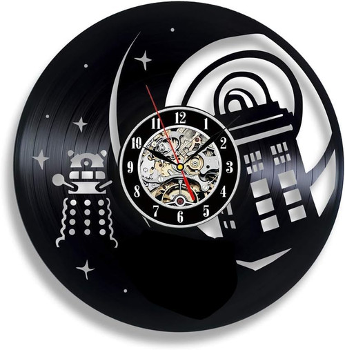 QianZhou-Uk Dr Who Clock, Dr Who Merchandise, Memorabilia Gift for a Doctor Fan,Dr Who Wall Decor Vinyl Record Wall Clock