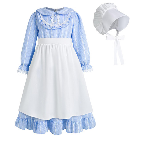 FORTMAC Girls Pioneer Dress Prairie Dresses for Girls Colonial Costume Girls Laura Ingalls Wilder Costume Blue 6-7Y FORTMAC Girls Pioneer Dress Prairie Dresses for Girls Colonial Costume Girls Laura Ingalls Wilder Costume Blue 6-7Y
