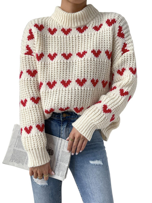 Verdusa Women's Turtleneck Drop Shoulder Knit Sweater Long Sleeve Pullover Tops Beige S