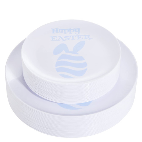 LIYH 60pcs Plastic Easter Plates,Heay Duty Happy Easter Bunny Decor Plates,Easter Party Disposable Dinner Plates Included 30 Dinner Plates 30 Dessert Plates for Easter Day