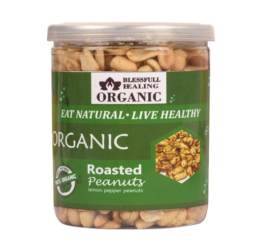 Blessfull Healing Organic Natural, Vegan Lemon Pepper Roasted Peanuts Crunchy Healthy Snacks 300 Gram
