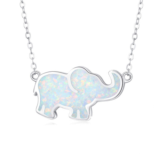 CUOKA MIRACLE Opal Elephant Necklace 925 Sterling Sliver Elephant Necklace Lucky Running Elephant Pendant Elephant Jewelry Birthday Gifts for Women (White)