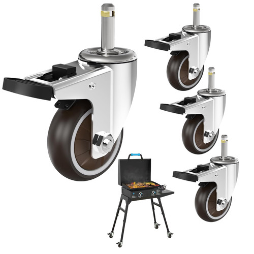 4 Pack 3" Caster Wheels with Inserted Balancers for Blackstone Griddle Stand Fit for 22'' /17'' Table Top Griddle,360 Degree Rotate Swivels, Blackstone Griddle Accessories with Safety Brake