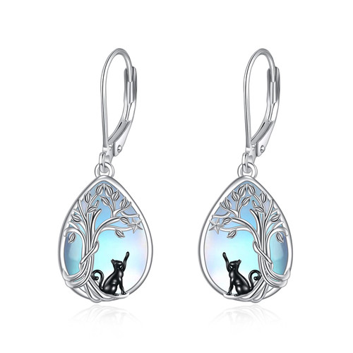 SHEAISRS Black Cat Leverback Earringsfor Women 925 Sterling Silver Moonstone Earrings Moonstone Jewelry Gifts Birthday SHEAISRS Black Cat Leverback Earringsfor Women 925 Sterling Silver Moonstone Earrings Moonstone Jewelry Gifts Birthday