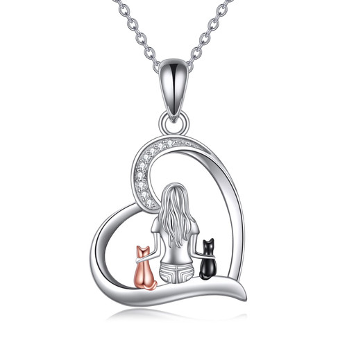 YFN Cat Necklace Sterling Silver Jewelry for Women Girls, Teen Girls Cat Jewelry Gifts for Cat Lovers (Silver-Two Cat Necklace) YFN Cat Necklace Sterling Silver Jewelry for Women Girls, Teen Girls Cat Jewelry Gifts for Cat Lovers (Silver-Two Cat Necklace)
