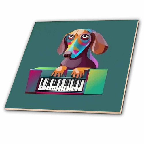 3dRose Cute Funny Dachshund Puppy Dog Playing Piano Music Cubism Style Art - Tiles (ct-385374-3)