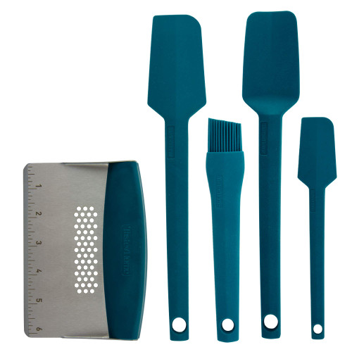 Taste of Home 5 Piece Sea Green Silicone Utensil Set - Includes Spatula, Spoonula, Basting/Pastry Brush, Mini Spatula & Bench Scraper