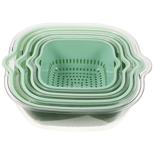 4pcs Kitchen Strainer Colander Bowl Double-layer Draining Basket Food Strainer Bowl Vegetable Washing Basket Fruit Colanders for Soak Wash Drain Green (Color : Green)