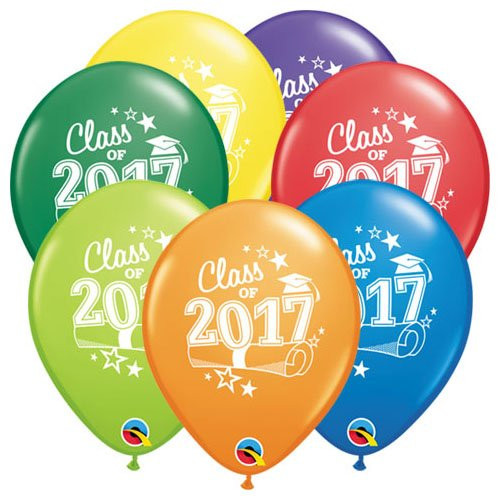 Qualatex Latex Balloons 48090-Q Class of 2017-Carnival Assortment, 11" Multicolor