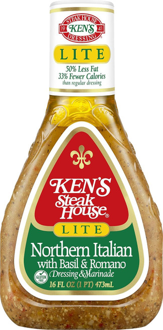 Ken's Steak House Lite Northern Italian with Basil & Romano Dressing & Marinade 16 fl oz, Pack of 4, Bundled With V2U Utensil Set
