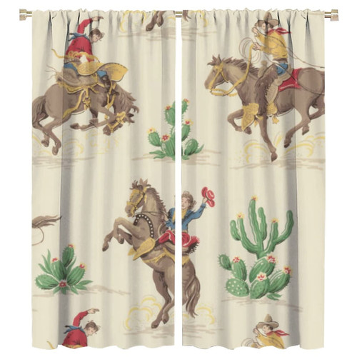 Western Cowboy Window Curtains, Western Cowboy Riding Horse in Wild Tropical Cactus Desert Farmhouse Blackout Rod Pocket Window Treatments for Bedroom Living Room 42x54in