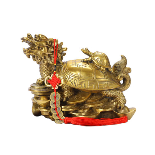 Bwinka Feng Shui Decoration Brass Dragon Turtle Statue for Feng Shui Decor, Home Office Decor Figurine Gift Collection