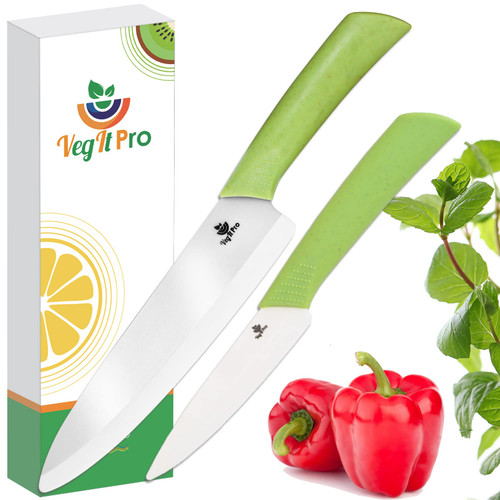 VegItPro 6" and 4" Vegetable Cutting Knives + Lettuce Knives + Ceramic Knife + Sharp Chopping Knives + Sharp Knife for Cutting Vegetables + Vegetable Knife + Knives to Cut Vegetables