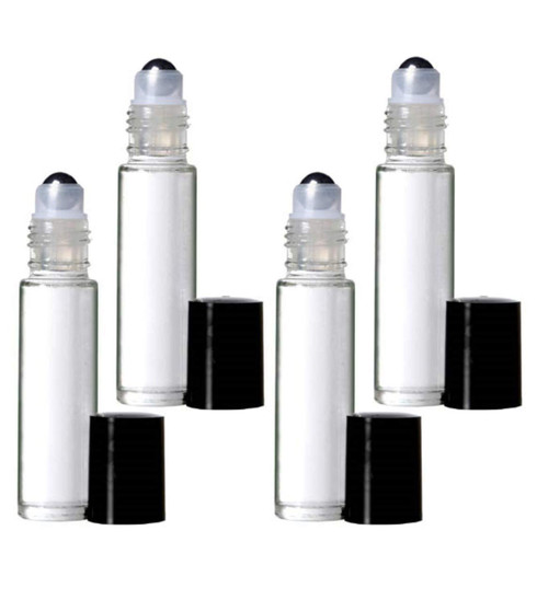 The Parfumerie 10 ml. Clear Glass Roll on Bottle/Steel Roller. Essential Oils Aromatherapy, Perfume and Cologne. Pipettes Included (24 Bottles)