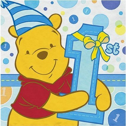 Pooh's 1st Birthday Boy Lunch Napkins 16ct x 6 packs = 96 napkins